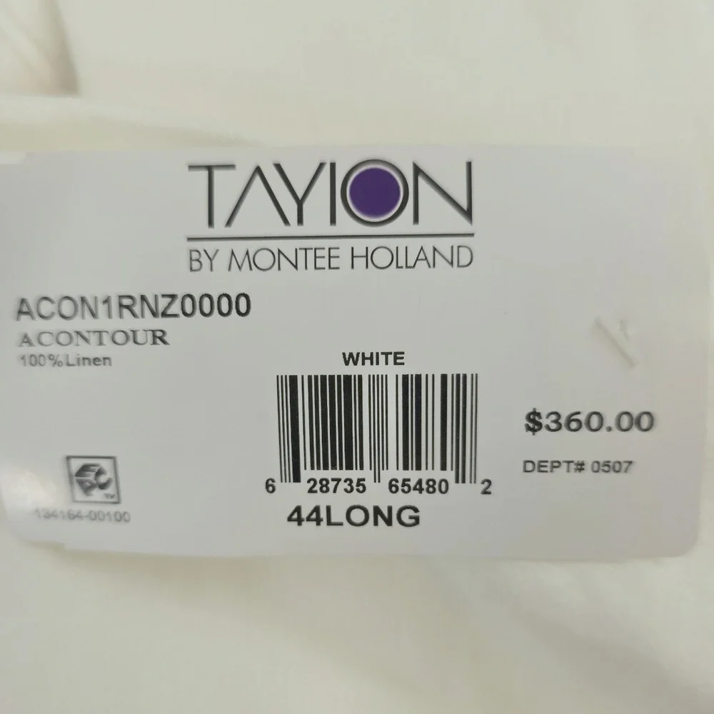 Tayion by Montee Holland Sport Coat Men White 44L 100% Linen Business Casual NWT